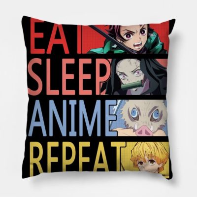 Eat Sleep Anime Repeat Throw Pillow Official Demon Slayer Merch