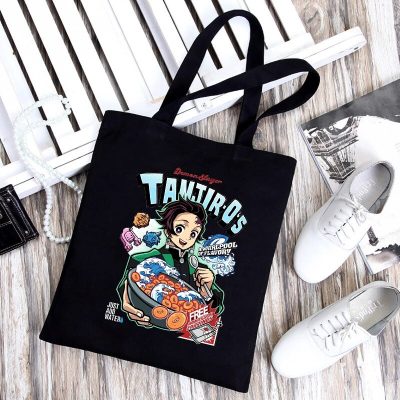 Demon Slayer Anime Tanjiro Drawing Canvas Tote Bag